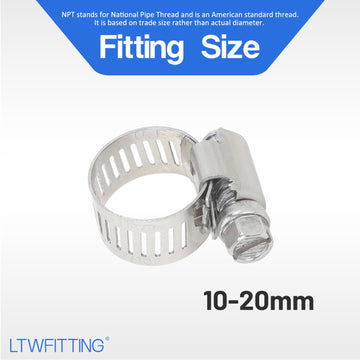 LTWFITTING  11-20mm Stainless Steel 304 Hose Clamp, Adjustable Worm Gear Clamps for Automotive Radiator Fuel Line Plumbing Intercooler and Mechanical Applications (Pack of 250)